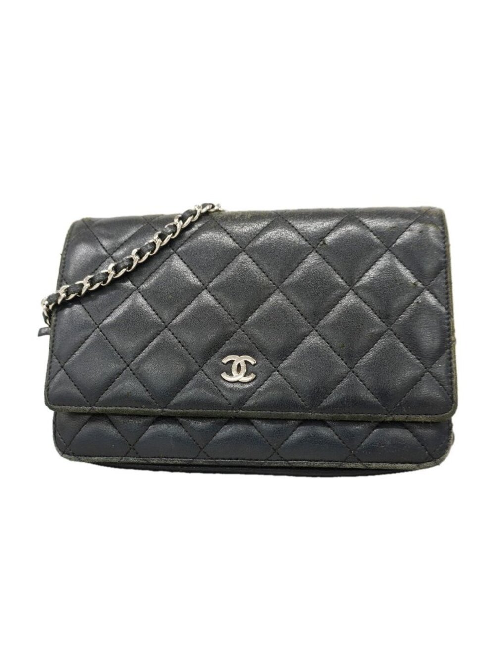 Chanel Wallet on Chain Quilted Lambskin Black Silver Shoulder Bag